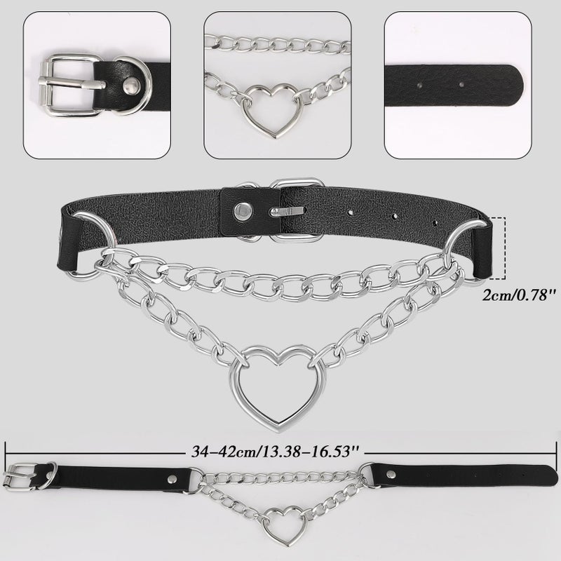 MILAKOO Cool Love Heart PU Leather Collar Necklace Costume Jewelry Punk Choker Necklace for Women - Image 3