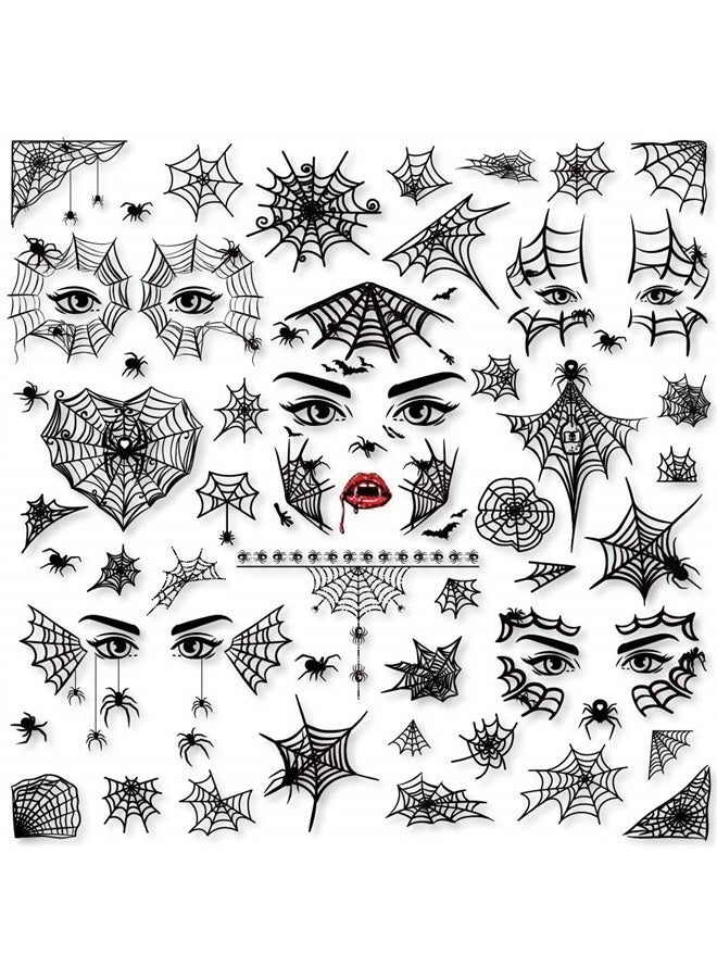 Konsait 65 قطعة من وشوم وجه العنكبوت لعيد الهالوين وشبكة العنكبوت وشبكة العنكبوت وشوم مؤقتة - ملصقات وشوم للوجه والكتف والذراع والظهر - ملحقات أزياء عيد الهالوين وملحقات التنكر ومواد تفضيل الحفلات - Image 1