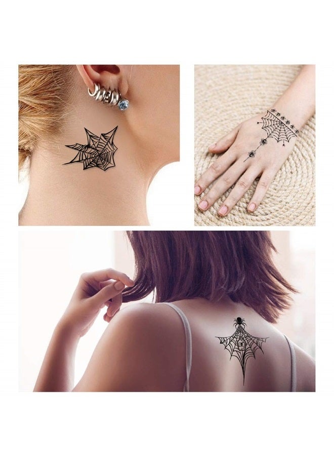 Konsait 65 قطعة من وشوم وجه العنكبوت لعيد الهالوين وشبكة العنكبوت وشبكة العنكبوت وشوم مؤقتة - ملصقات وشوم للوجه والكتف والذراع والظهر - ملحقات أزياء عيد الهالوين وملحقات التنكر ومواد تفضيل الحفلات - Image 5
