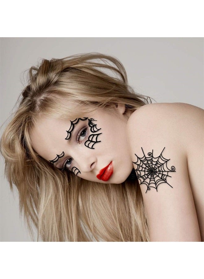 Konsait 65 قطعة من وشوم وجه العنكبوت لعيد الهالوين وشبكة العنكبوت وشبكة العنكبوت وشوم مؤقتة - ملصقات وشوم للوجه والكتف والذراع والظهر - ملحقات أزياء عيد الهالوين وملحقات التنكر ومواد تفضيل الحفلات - Image 4