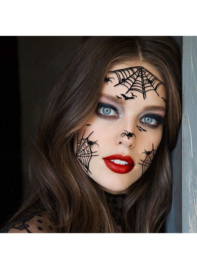 Konsait 65 قطعة من وشوم وجه العنكبوت لعيد الهالوين وشبكة العنكبوت وشبكة العنكبوت وشوم مؤقتة - ملصقات وشوم للوجه والكتف والذراع والظهر - ملحقات أزياء عيد الهالوين وملحقات التنكر ومواد تفضيل الحفلات - Image 3