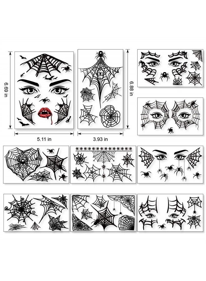 Konsait 65 قطعة من وشوم وجه العنكبوت لعيد الهالوين وشبكة العنكبوت وشبكة العنكبوت وشوم مؤقتة - ملصقات وشوم للوجه والكتف والذراع والظهر - ملحقات أزياء عيد الهالوين وملحقات التنكر ومواد تفضيل الحفلات - Image 2