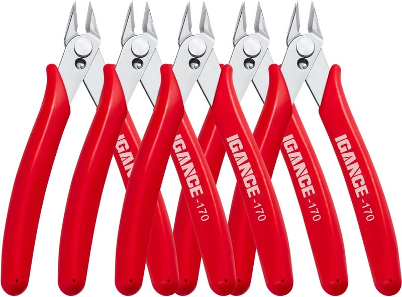 IGAN Wire Flush Cutters (Pack of 5), Precision Jewelry Making Cutting Pliers, Micro Wire Cutter, Red - Image 1