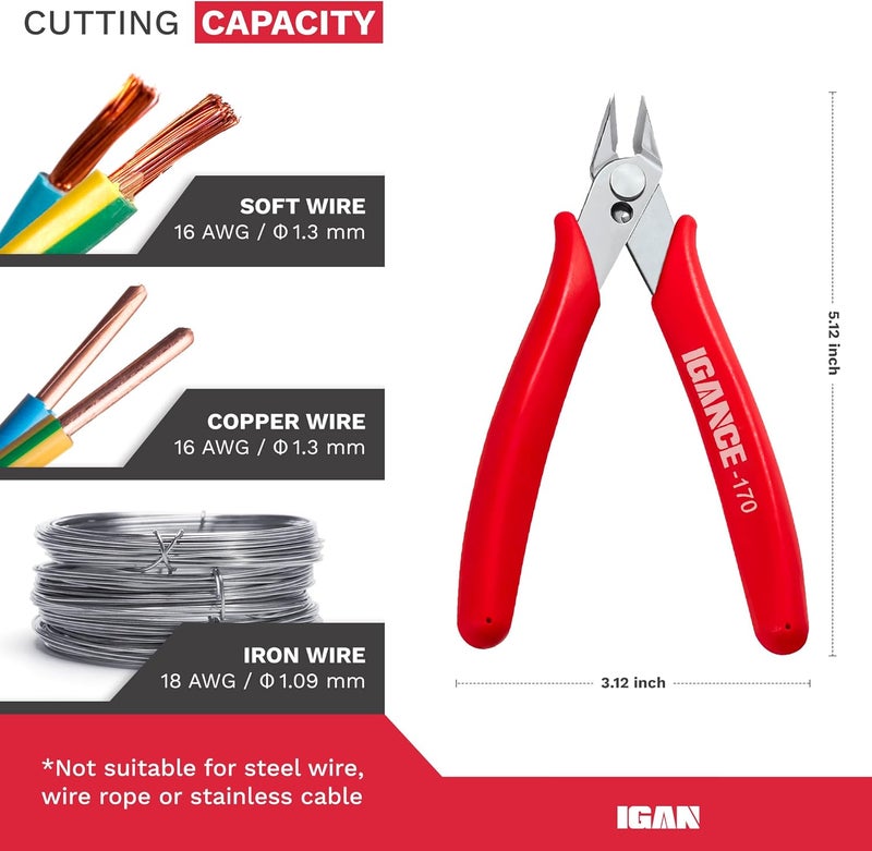 IGAN Wire Flush Cutters (Pack of 5), Precision Jewelry Making Cutting Pliers, Micro Wire Cutter, Red - Image 2