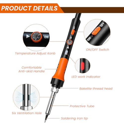Serplex® 60W Soldering Iron Kit With 5 Tips, Quick Heat 200-450°C Adjustable Temperature Soldering Gun With On/Off Switch, Electric Soldering Kit Set For Electronics Repair & DIY Craft - Image 2