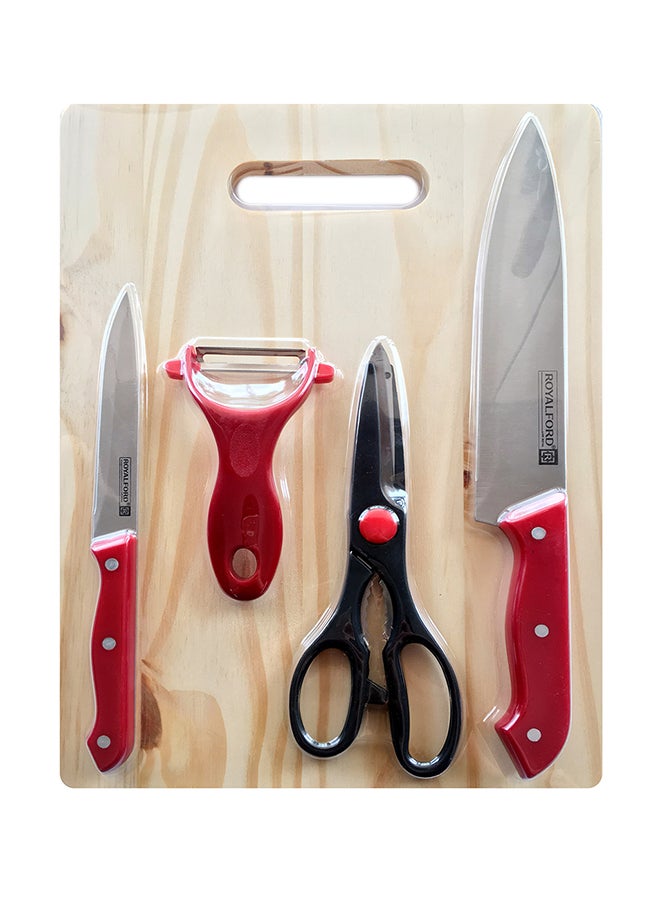 Royalford 5-Piece Deluxe Cutting Set Black/Silver/Red - Image 1