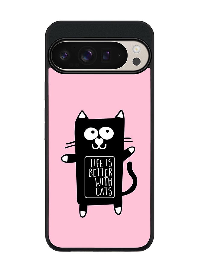 Stylizedd For Google Pixel 9 Pro XL Case,Slim fit Camera Protection, Shockproof Thin Phone cover - Life is better with cats - Image 1