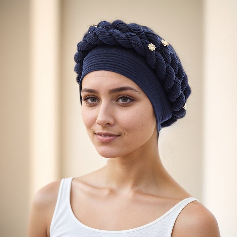 Twisted Turban Hat Messy Braid Muslim Cap Linen Blend - Image 3