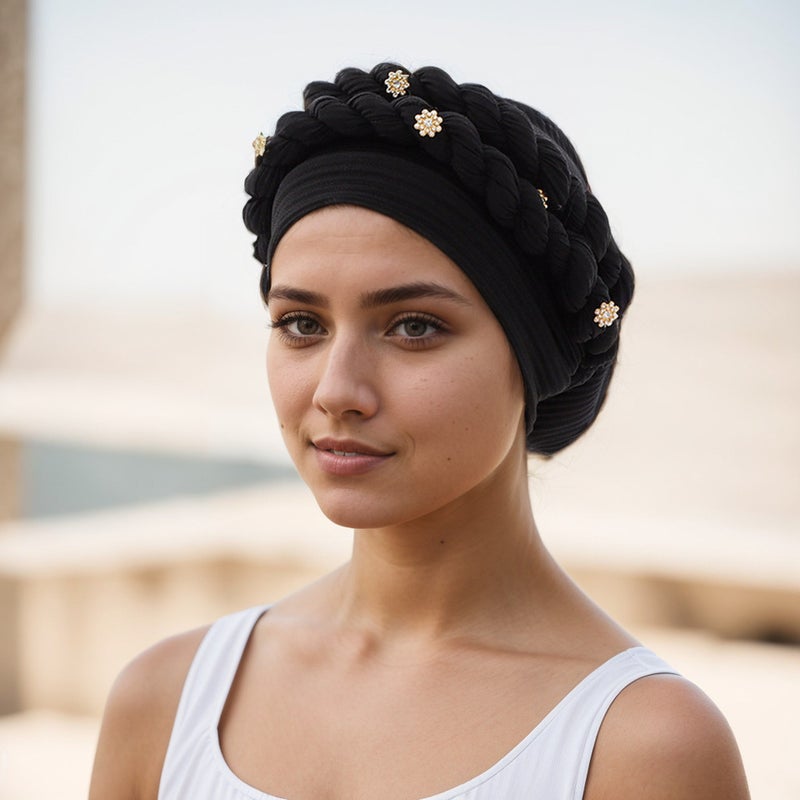 Twisted Turban Hat Messy Braid Muslim Cap Linen Blend - Image 4
