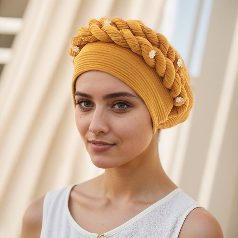 Twisted Turban Hat Messy Braid Muslim Cap Linen Blend - Image 1