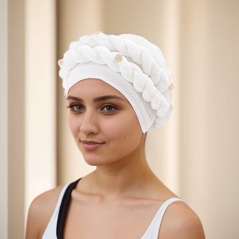 Twisted Turban Hat Messy Braid Muslim Cap Linen Blend - Image 2
