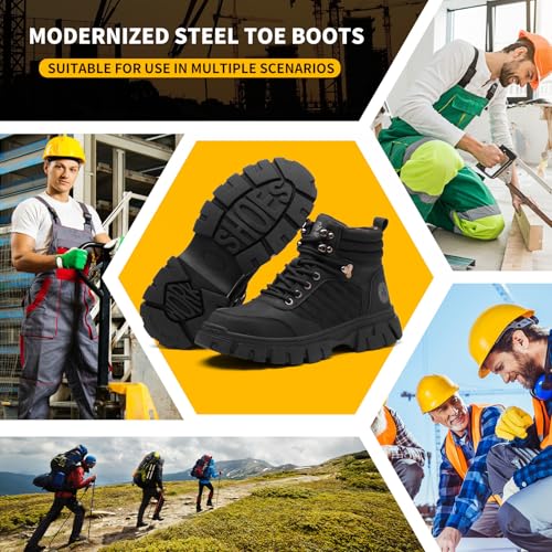 KELODON Waterproof Steel Toe Boots For Men6 Inch Comfortable Mens Safety Work Boots Indestructible Steel Toe Shoes Lightweight Non Slip Puncture Resistant Industrial Construction BootBlackSize 75 men - Image 3