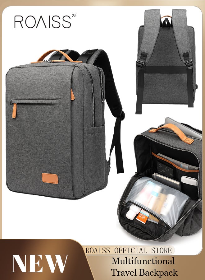 roaiss Functional Backpack Large Capacity Short Distance Travel Solid Color Design Light Business Style Student Backpack Computer Bag - Image 1