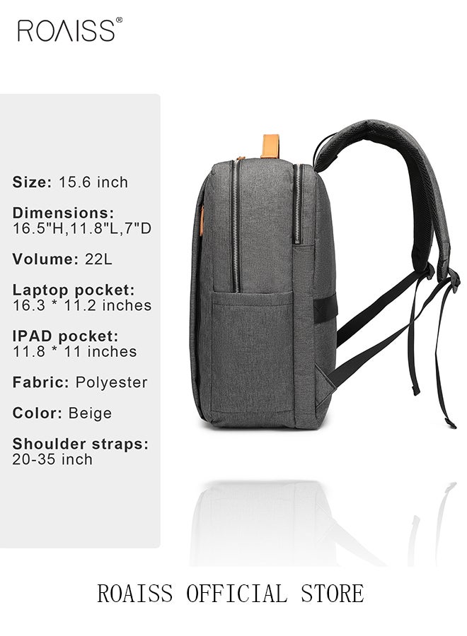 roaiss Functional Backpack Large Capacity Short Distance Travel Solid Color Design Light Business Style Student Backpack Computer Bag - Image 4