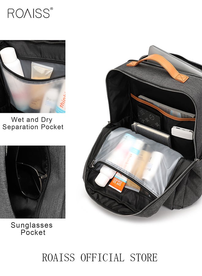 roaiss Functional Backpack Large Capacity Short Distance Travel Solid Color Design Light Business Style Student Backpack Computer Bag - Image 2