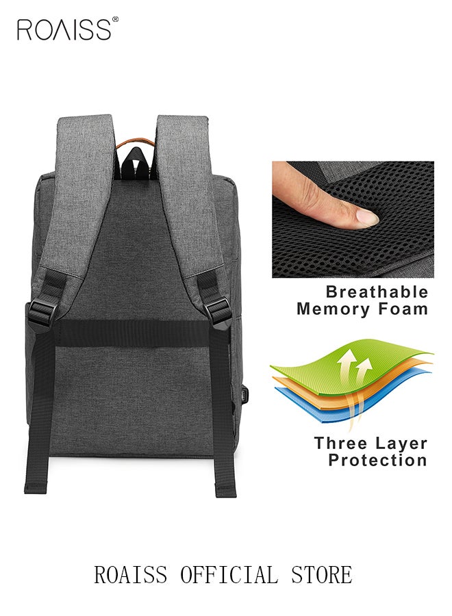 roaiss Functional Backpack Large Capacity Short Distance Travel Solid Color Design Light Business Style Student Backpack Computer Bag - Image 5