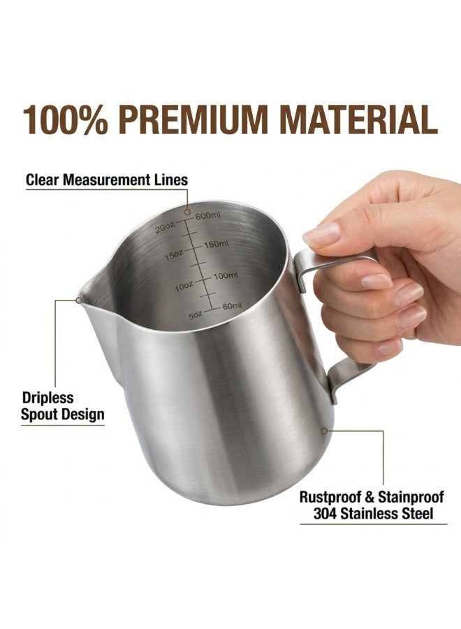 Rattleware 600ml Stainless Steel Milk Frothing Pitcher – 20oz Barista Steam Jug for Espresso, Coffee, Cappuccino & Latte Art. Precise Pouring, Durable Handle, Ideal for Cafes & Home Use - Image 2