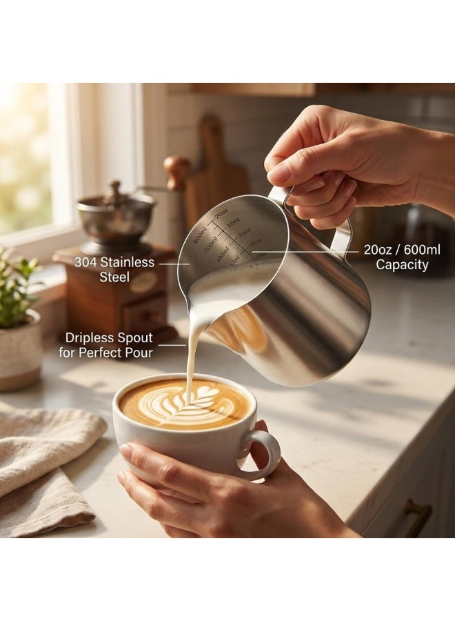 Rattleware 600ml Stainless Steel Macchiato Milk Frothing Pitcher – Barista Steam Jug for Espresso Machines Milk Frothers, Coffee, Cappuccino & Latte Art. Precise Pouring, Durable Handle (Silver) - Image 5