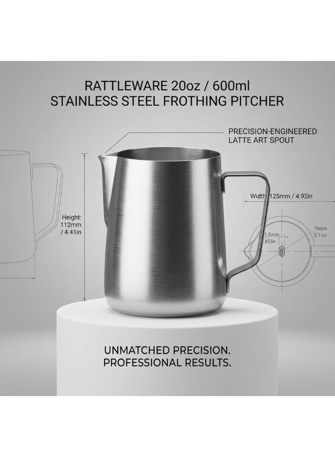 Rattleware 600ml Stainless Steel Macchiato Milk Frothing Pitcher – Barista Steam Jug for Espresso Machines Milk Frothers, Coffee, Cappuccino & Latte Art. Precise Pouring, Durable Handle (Silver) - Image 3