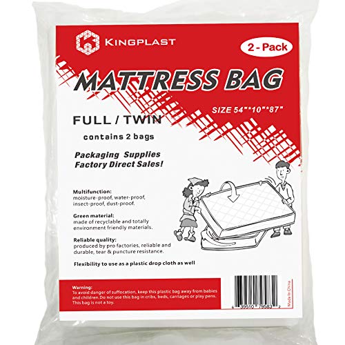 Kingplast K KINGPLAST Mattress Bags for Moving and Storage, Twin/Full Size 54-Inch by 87-Inch Clear,2Pack, Disposable Plastic Mattress Cover - Image 1