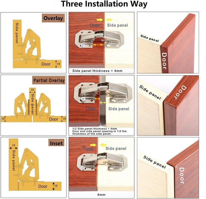 DOBOGA 4-Pack Hidden Hinges for Cabinet Doors Frameless, Concealed Cabinet Hinges, 90 Degree Surface Mount Hinges - Image 5