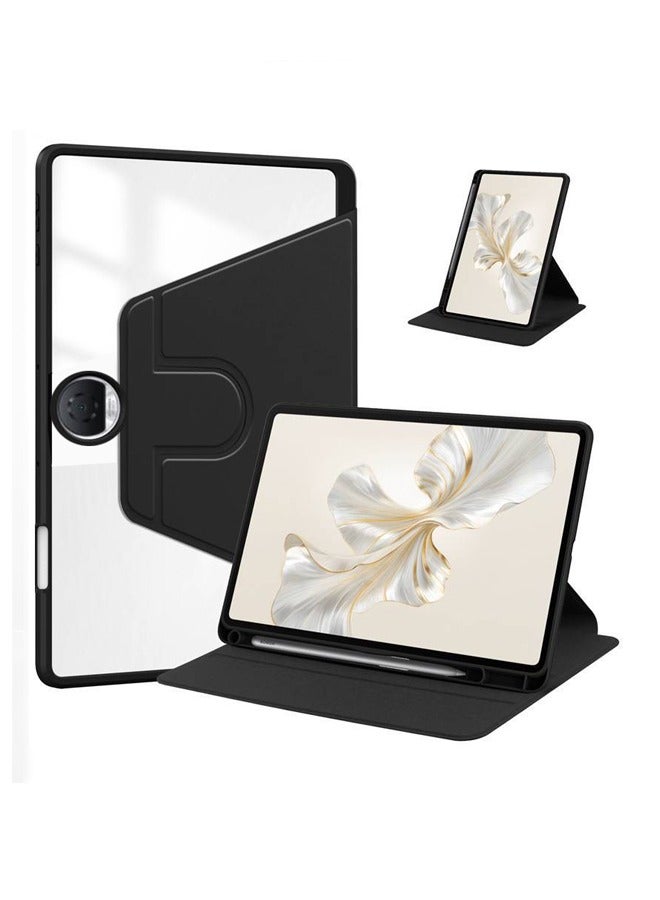 Case for Honor Pad 9 12.1 Inch,Tablet Protective Case With Pen Slot, Acrylic 360 ° Rotating Design, Automatic Wake-up/sleep, Soft Leather,Black  - Image 1