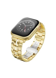 Replacement Strap For Apple Watch 42mm Butterfly Buckle 5-Beads Metal Watch Band Gold White