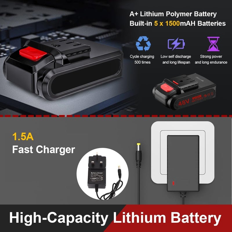 هوكور مثقاب لاسلكي 48 فولت، سرعتان متغيرتان، ضوء ليد، طقم مثقاب كهربائي مع بطاريتين ليثيوم أيون وشاحن، مثقاب كهربائي بسرعات متغيرة للاستخدام المنزلي والإصلاح، طقم ملحقات المثقاب/السائق - Image 5