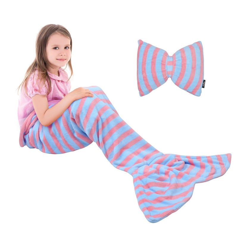 Catalonia Catalonia Kids Mermaid Tail Blanket Pillow CushionSuper Soft Coral Plush Fleece Mermaids Gift Snuggle Sleeping Bag for Girls Teens Children 60 x 21 Light Blue 