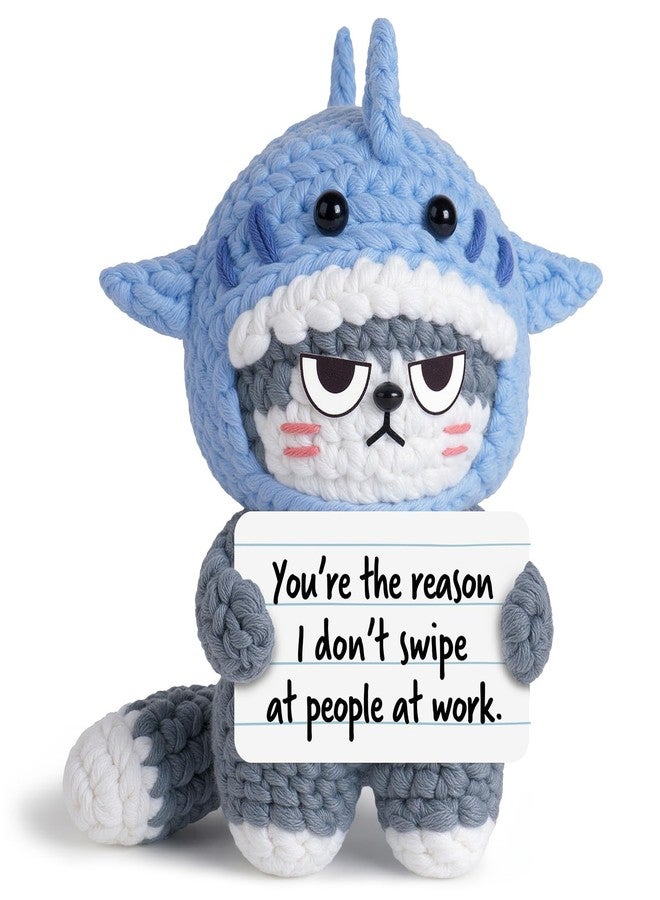 BaubleDazz Funny Coworker Gifts for Women, Handmade Shark-Themed Cat Crochet with Card, Birthday, Farewell, Retirement & Appreciation Gifts for Work Bestie, Boss Lady, Managers, Leaders, Desk Decor - Image 1