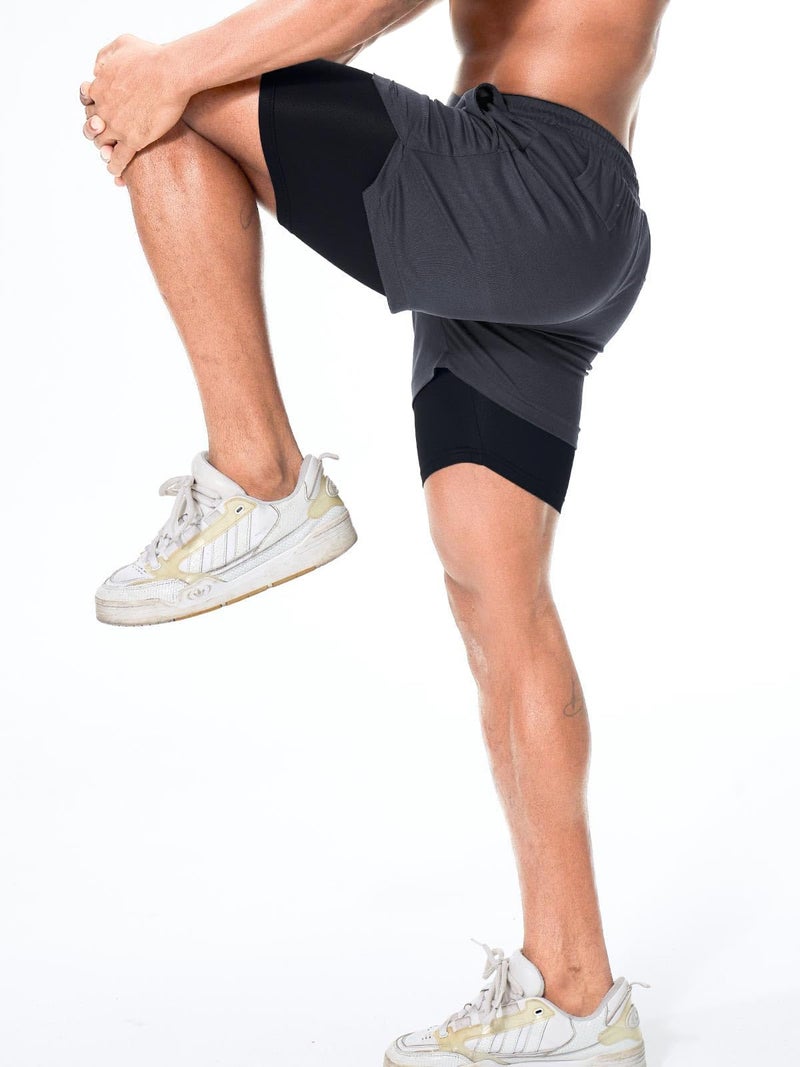 Surenow Mens Running Shorts，Workout Running Shorts for Men，2-in-1 Stealth Shorts， 7-Inch Gym Yoga Outdoor Sports Shorts Grey - Image 3