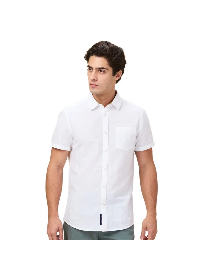بيينغ هيومان Mens White Collared Short Sleeve Shirt