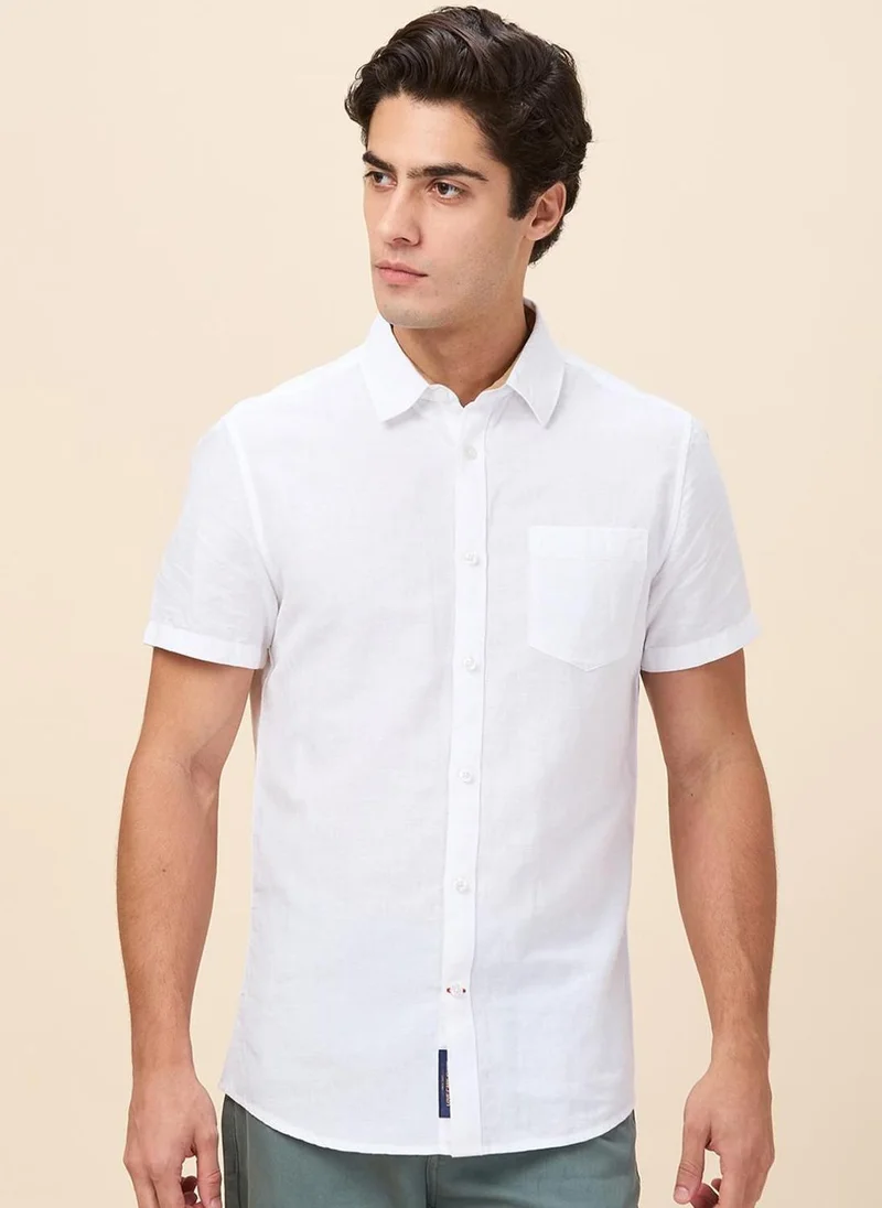 بيينغ هيومان Men Classic Spread Collar Solid Cotton Linen Casual Shirt