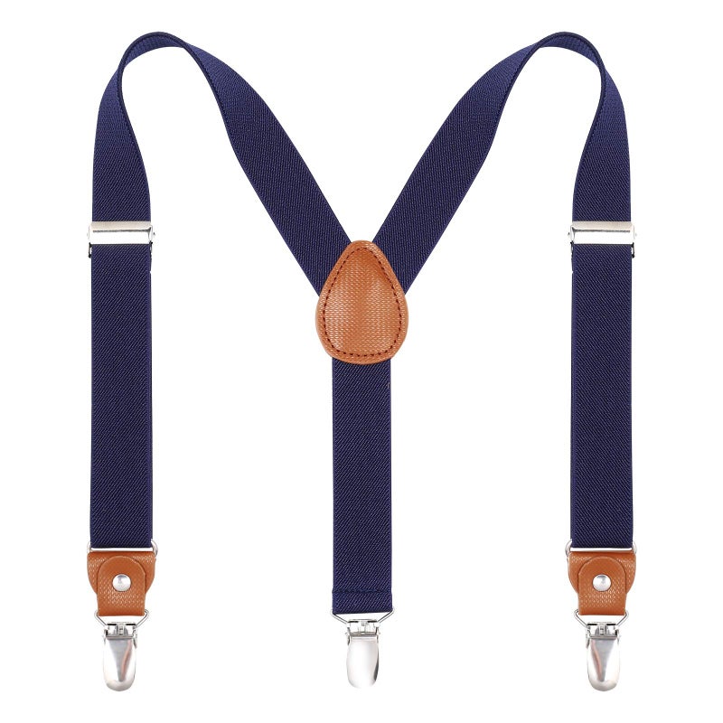 Kajeer Toddlers Kids Boys Mens Suspenders - Y Back Adjustable Strong Clips Synthetic Leather Suspenders (27.6-29.5 Inch (3 Years - 8 Years), Navy blue) - Image 1