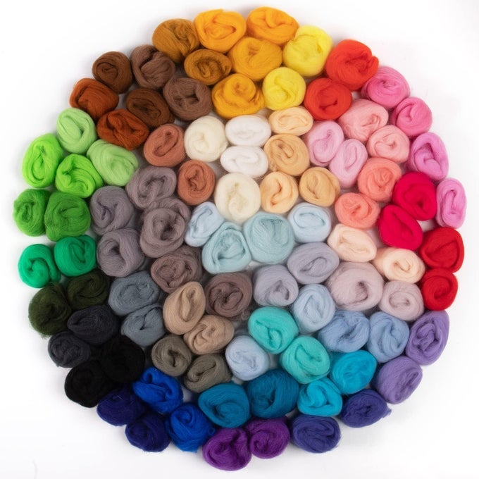 96PCS 104 OZ NEEDLE FELTING WOOL 48 COLORS NATURE WOOL ROVING YARN FOR BEGINNERS HAND SPINNING FELTING SUPPLIES 3GPACK