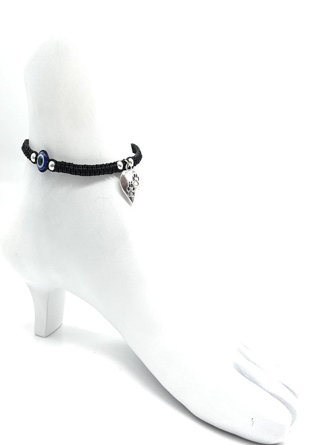 Jyokrish Handmade Adjustable Black Silk dori hanging Heart evil eye Anklet For Women | girls | Nazariya |Payal | Adult |Free Size |Workwear | Single Leg - Image 3