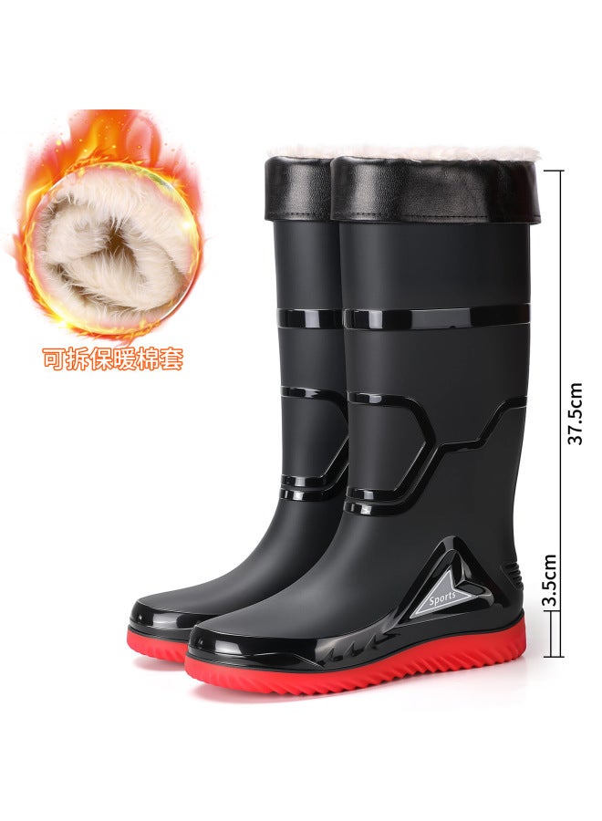 Men's Comfortable Soft Sole High-top Rain Boots, Easy To Fold And Store, Drawstring Fishing Boots