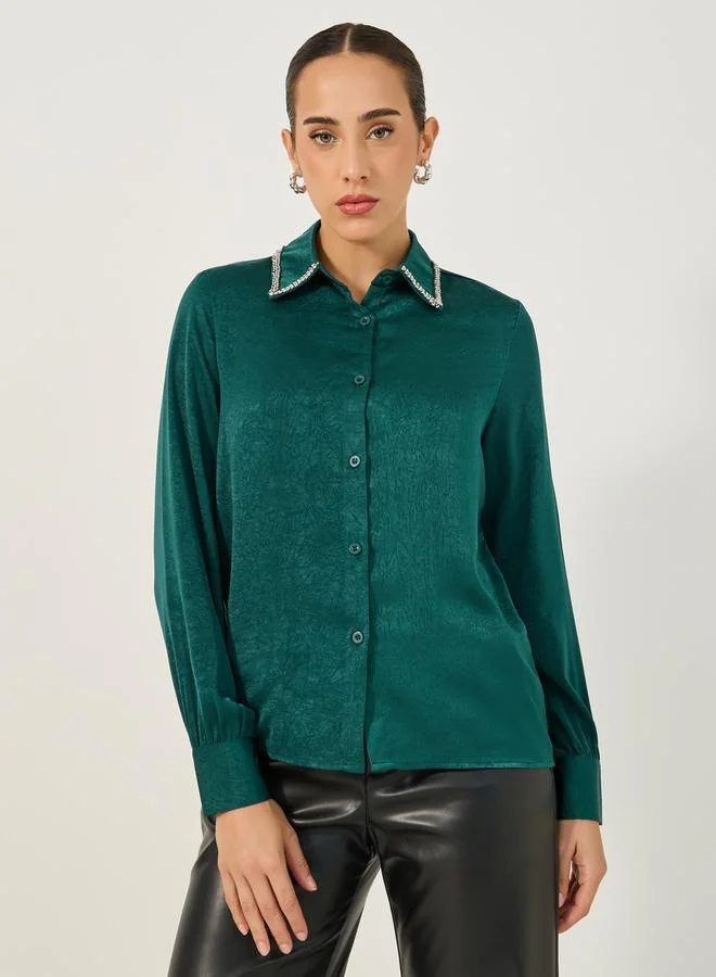 Styli Textured Embellished Spread Collar Regular Fit Shirt
