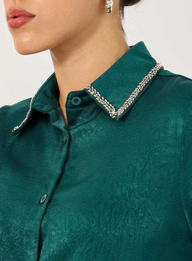 Styli Textured Embellished Spread Collar Regular Fit Shirt