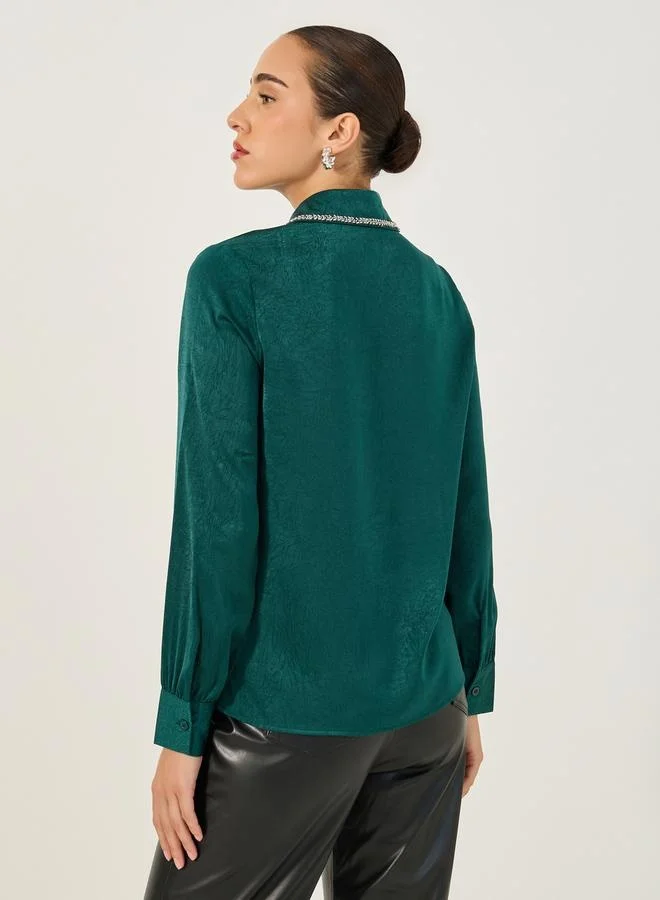 Styli Textured Embellished Spread Collar Regular Fit Shirt