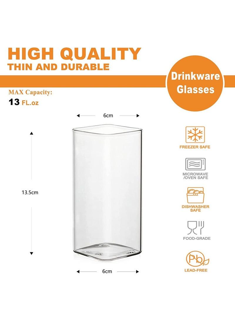 Beauenty Drinking Glasses 13 Oz, Thin Square Glasses Set of 4, Elegant Bar Glassware for Water, Juice, Beer, Drinks, And Cocktails and Mixed Drinks, Lead, Free Square Glass, Glass Drink Tumblers  - Image 2