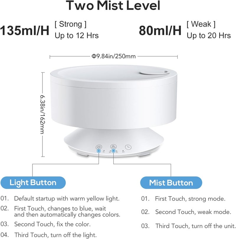 Levoair 1.6L Ultrasonic Essential Oil Diffuser and Humidifier with Colorful Light - Image 5