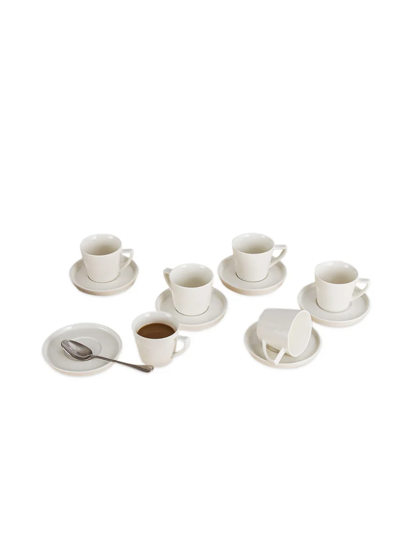 Shallow Shallow Cup & Saucer - 12 Pieces with New Bone China, 220ml, White