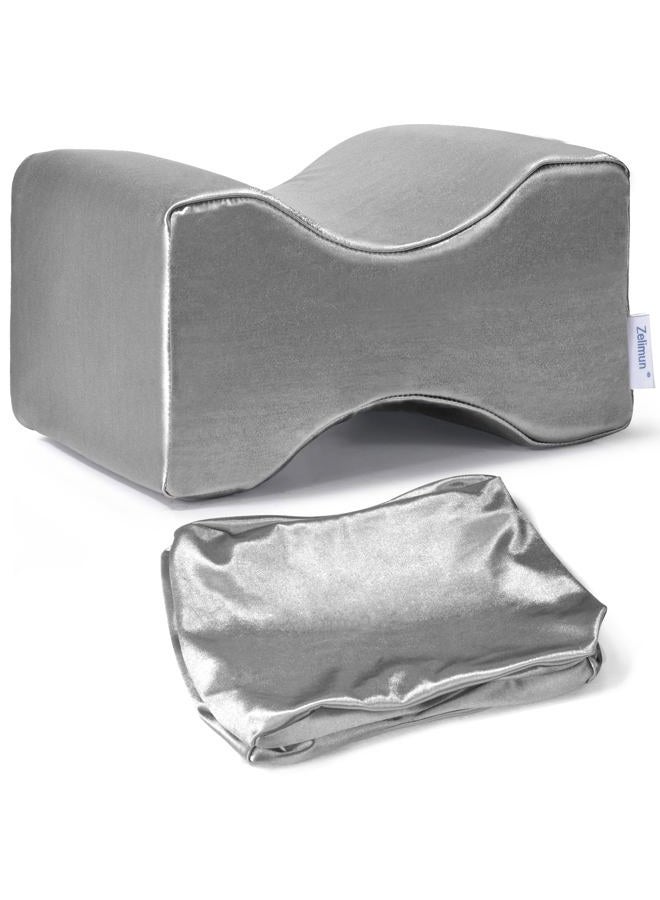 Zelimun Knee Pillow Cover Replacement 10" x 8" x 6.3", Leg Pillow Case with Long Zipper, Washable Pillow Cover for Contour Knee Foam Support Pillow (Grey) - Image 1