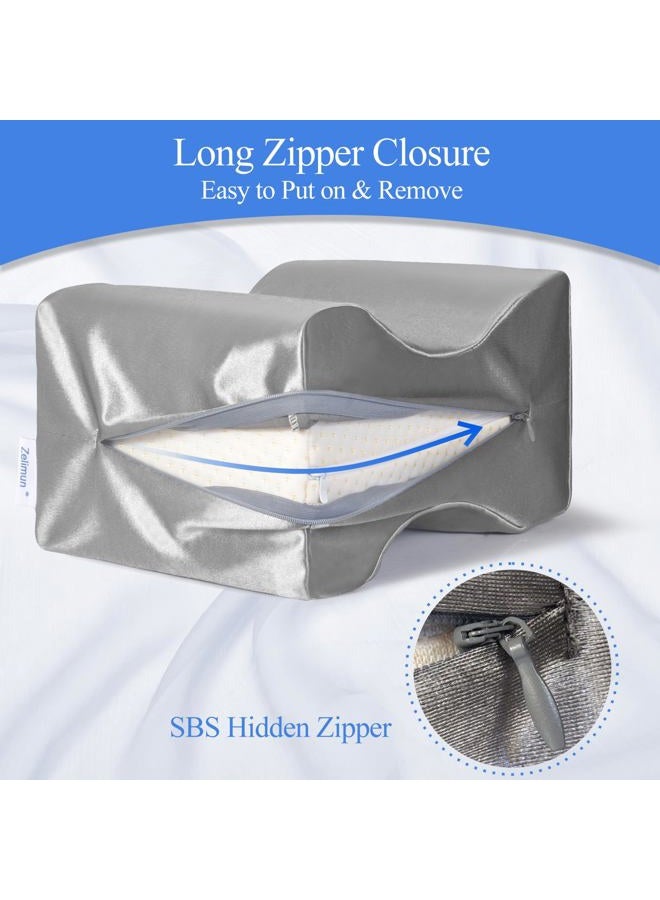 Zelimun Knee Pillow Cover Replacement 10" x 8" x 6.3", Leg Pillow Case with Long Zipper, Washable Pillow Cover for Contour Knee Foam Support Pillow (Grey) - Image 3