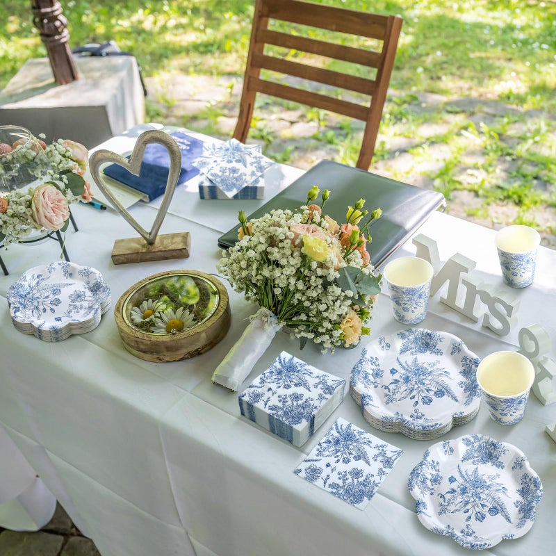 Newtay 250 Pcs Blue Floral Disposable Plates and Napkins Blue and White Floral Paper Tableware Set for 50 Guests Paper Plates Napkins Cups for Wedding Bridal Shower Party Supplies - Image 5