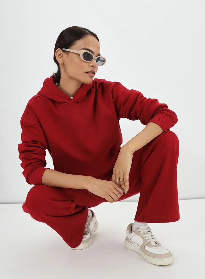 Femmella Red Straight Fit Fleece Trackpants