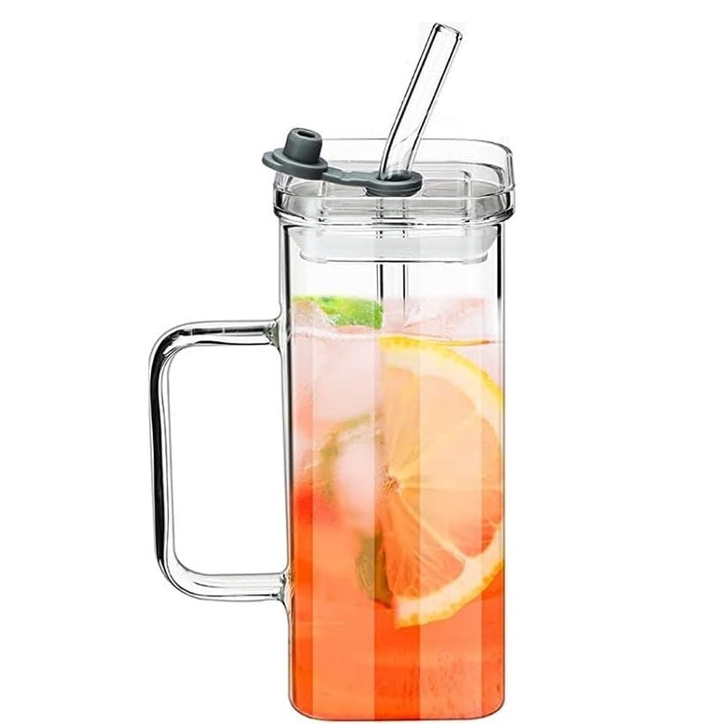 RAVIZAA Glass Tumbler with Lid Straw 400ml Glass Cup Colored Handle Pack of 1 Iced Tea Coffee Mugs for Straw and Direct Drinking Mouth Dual Use BM1 - Image 2