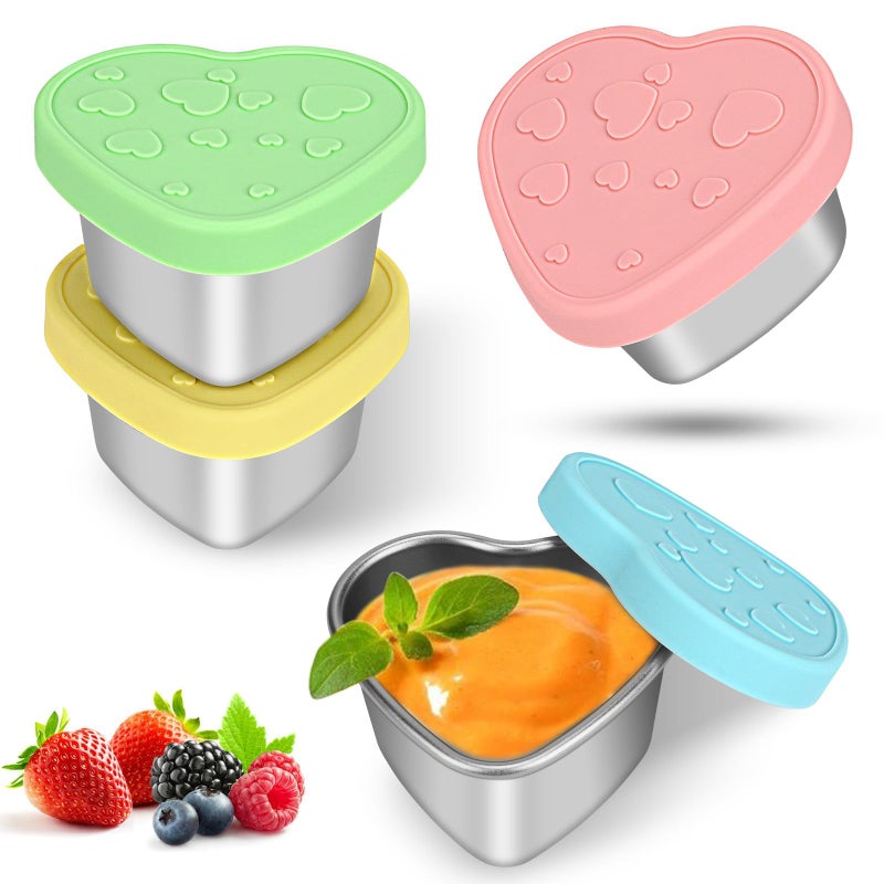 Stainless Steel Condiment Containers 4Piece Set with LeakProof Silicone Lids  62ml BPAFree Sauce Pots for Outdoor  Lunch