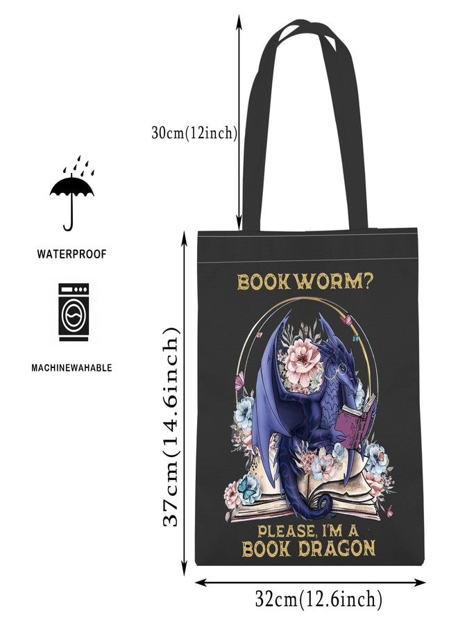 MAOFAED Vintage Book Dragon Gift Canvas Tote Bag - Book Lover Shoulder & Travel Bag - Image 2